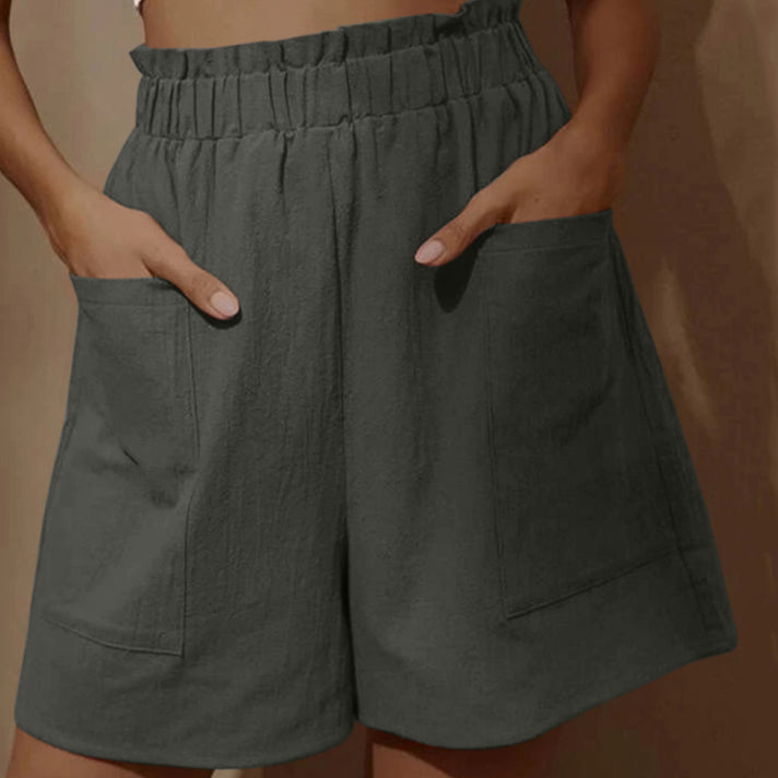 High Elastic Waist Pocket casual Linen Shorts