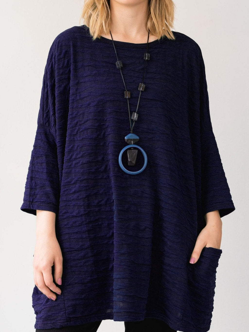 Solid Three Quarter Sleeves Textured Pullover