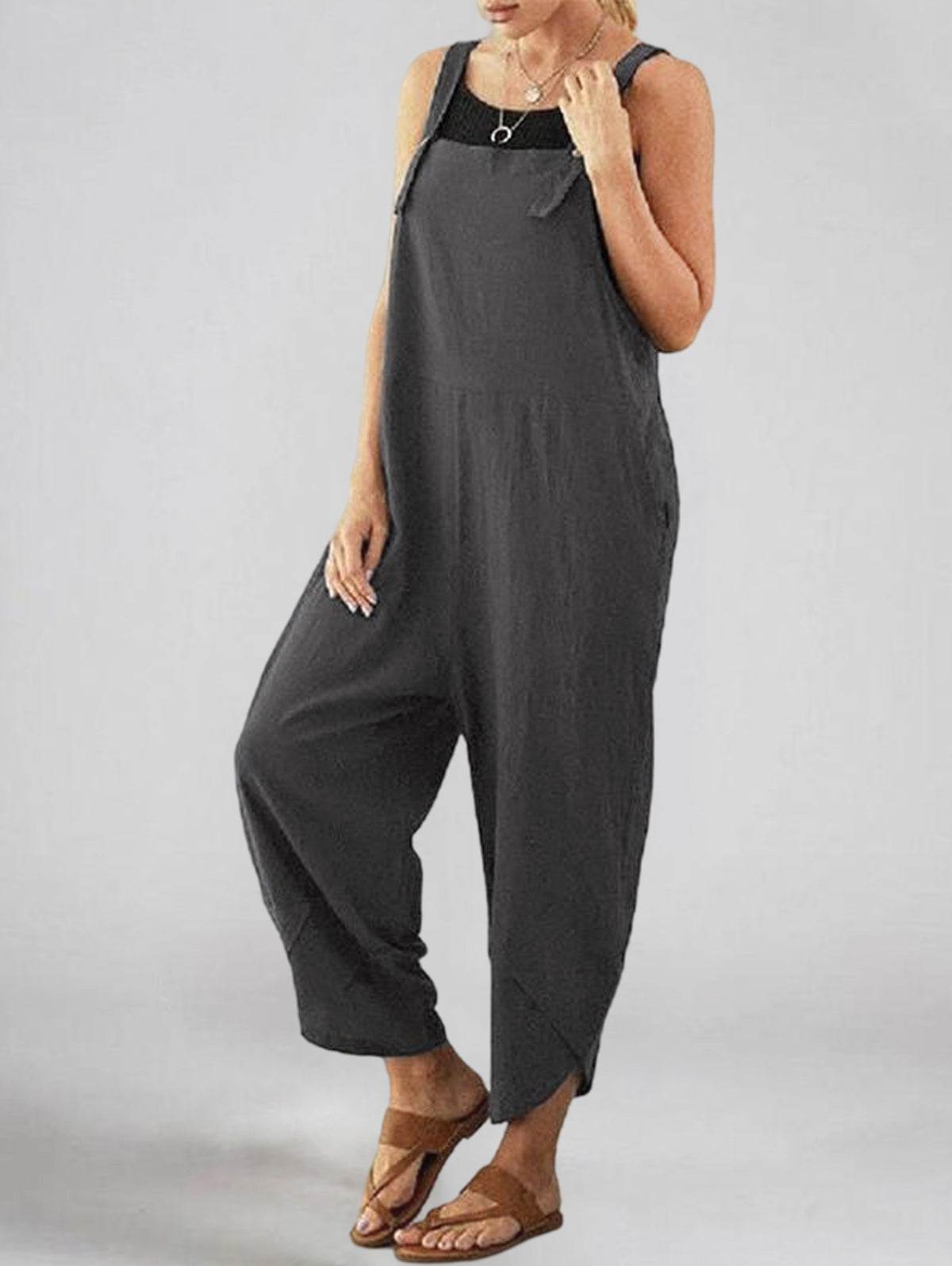 Women's Solid Color Casual Ninth Overalls
