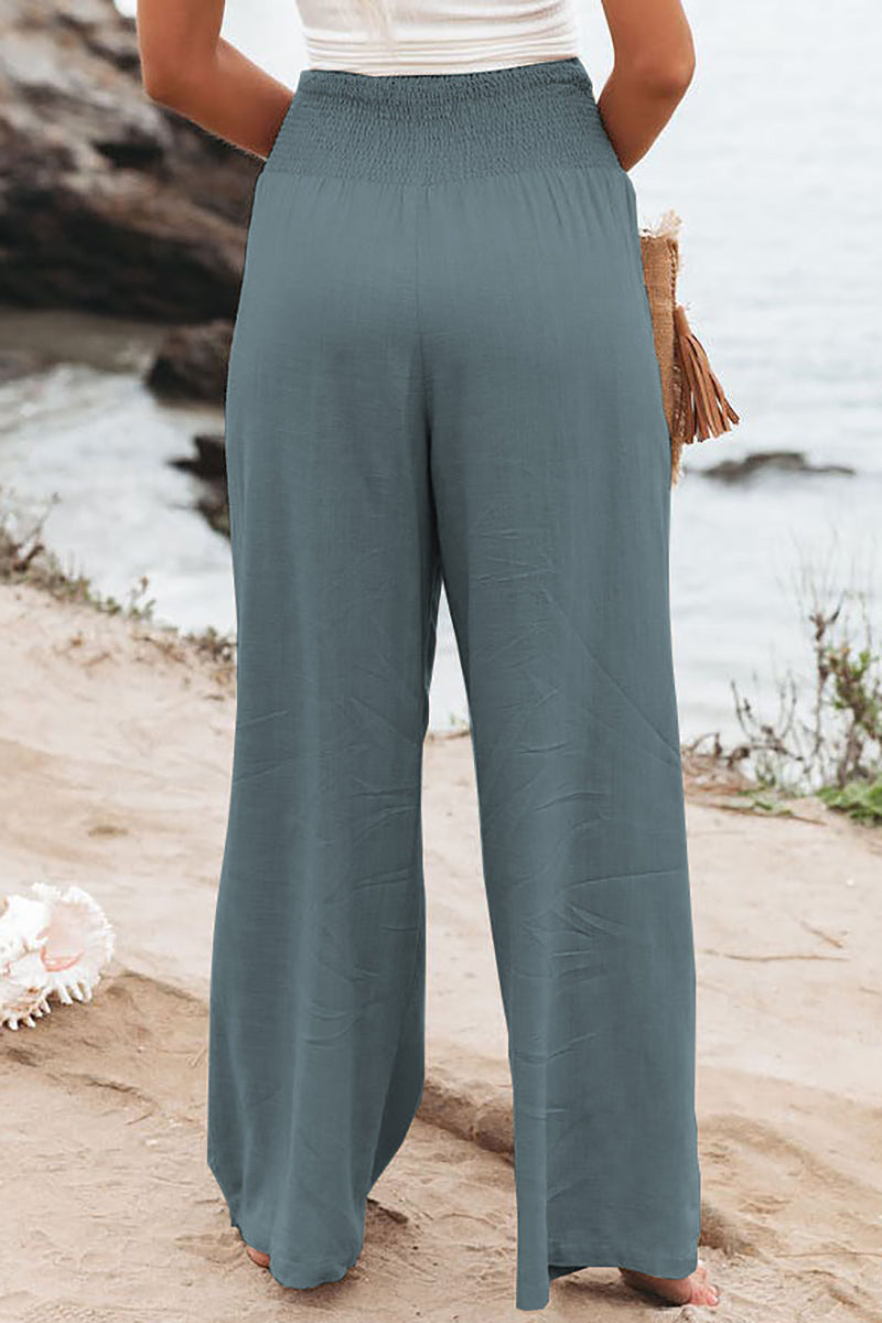Stretchy High Waist Wide Leg Casual Linen Pants