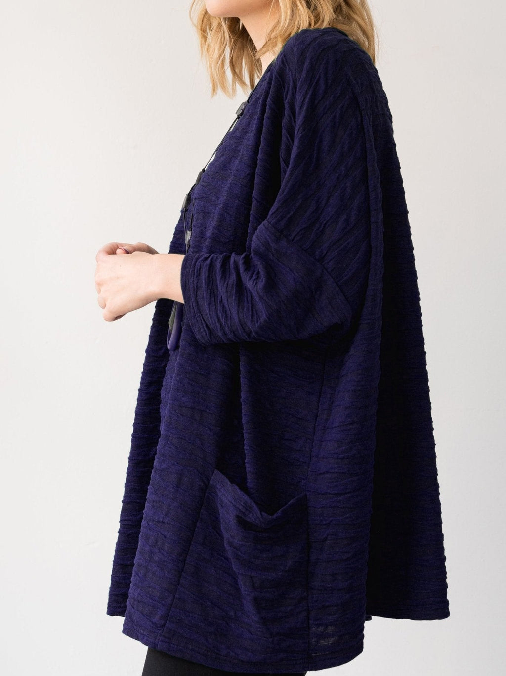 Solid Three Quarter Sleeves Textured Pullover