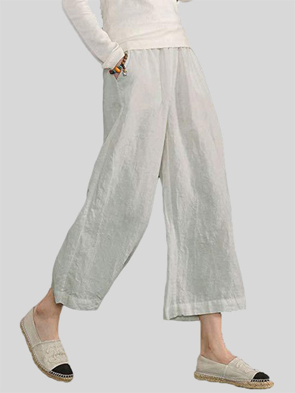 Cropped Wide Leg Linen Trousers