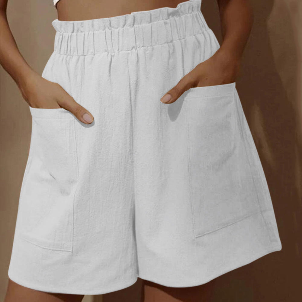 High Elastic Waist Pocket casual Linen Shorts