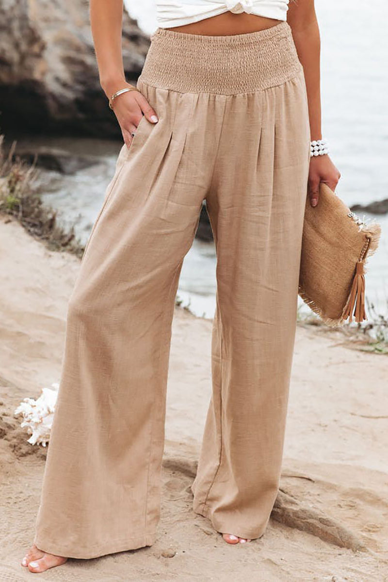 Stretchy High Waist Wide Leg Casual Linen Pants