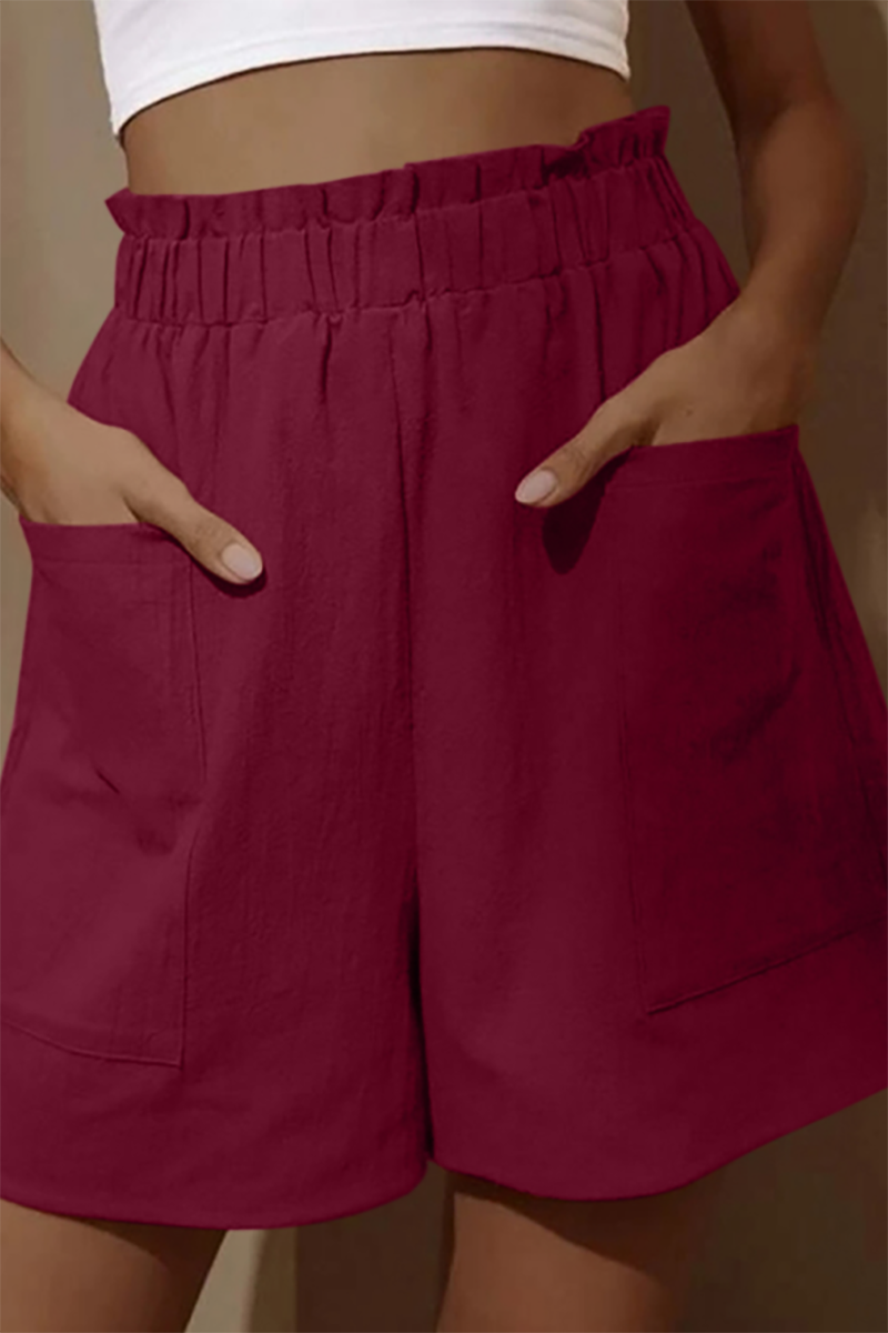 High Elastic Waist Pocket casual Linen Shorts