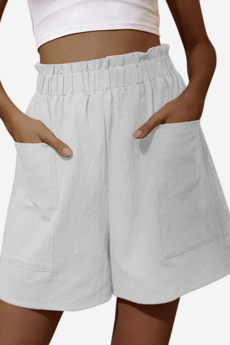 High Elastic Waist Pocket casual Linen Shorts