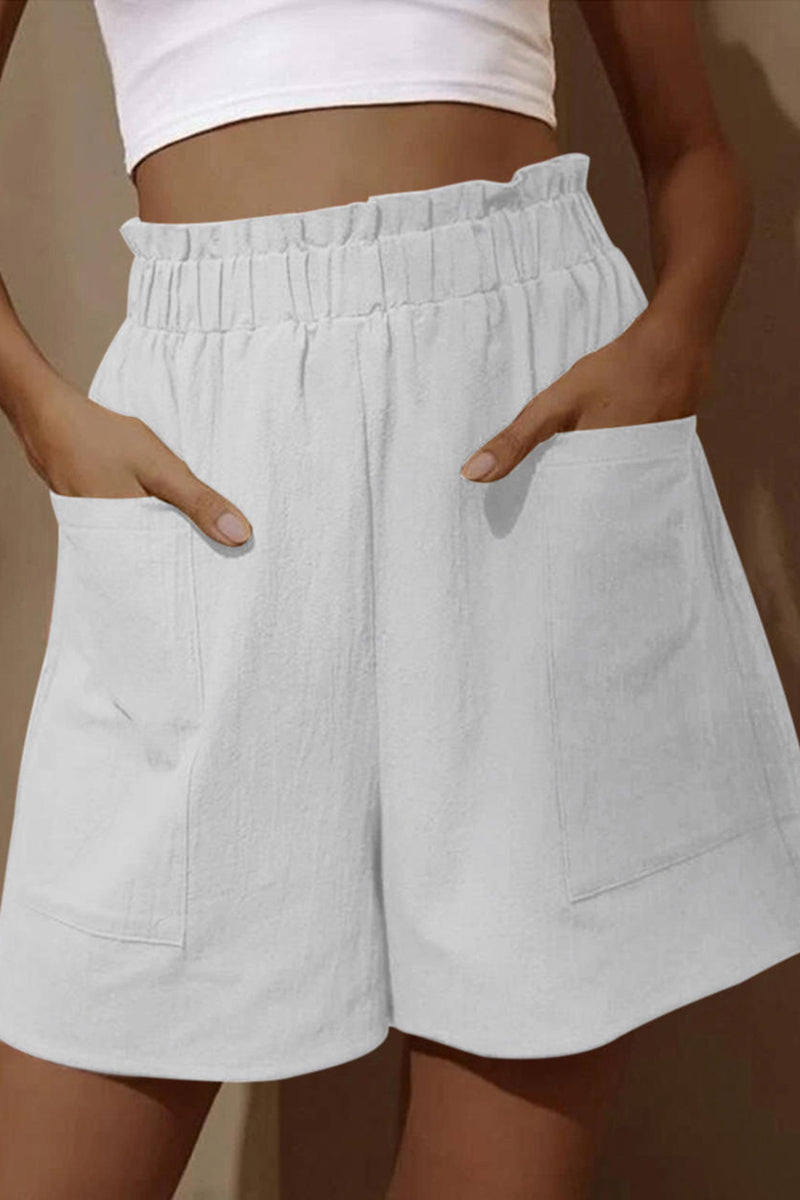 High Elastic Waist Pocket casual Linen Shorts
