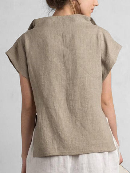 Cotton-Linen V-neck daily classic T-Shirt