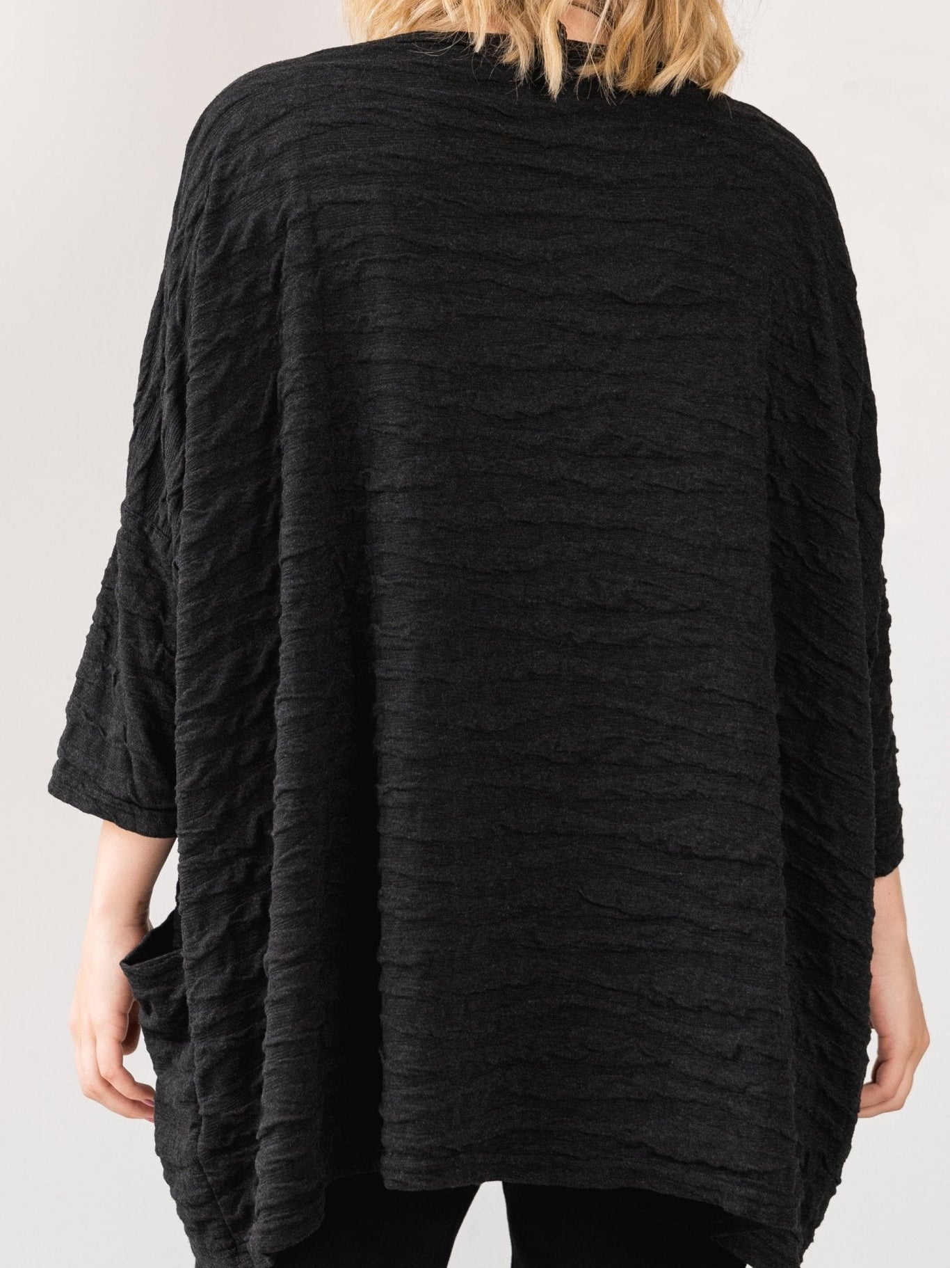 Solid Three Quarter Sleeves Textured Pullover