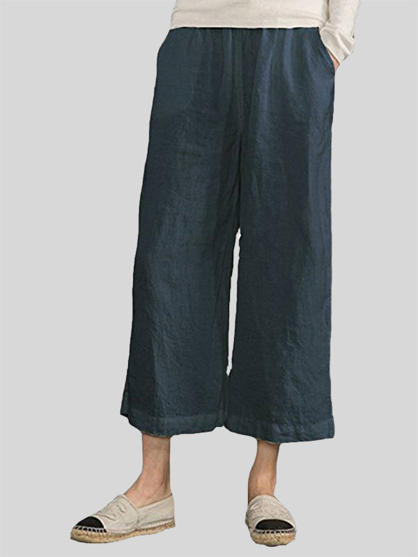Cropped Wide Leg Linen Trousers