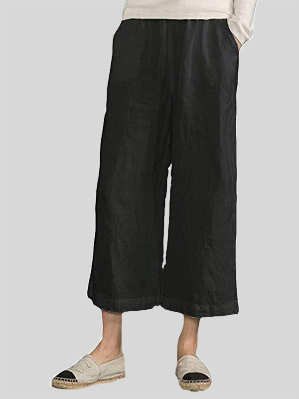 Cropped Wide Leg Linen Trousers