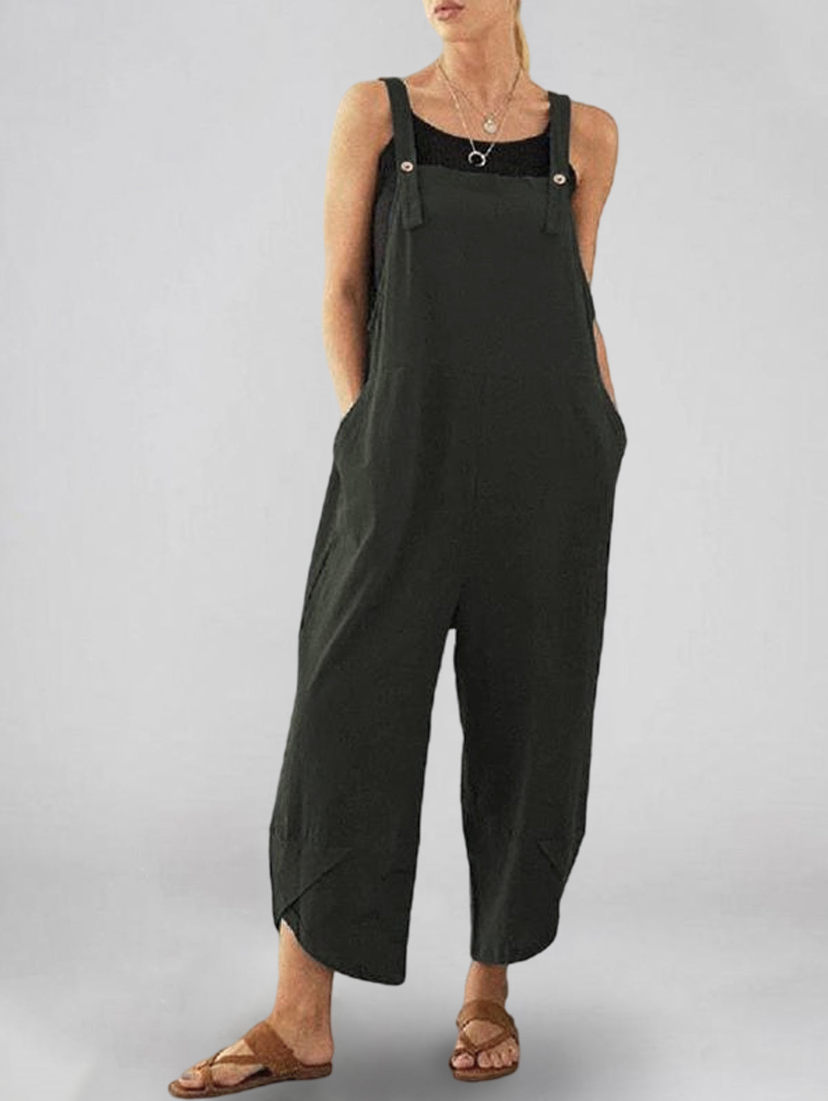 Women's Solid Color Casual Ninth Overalls