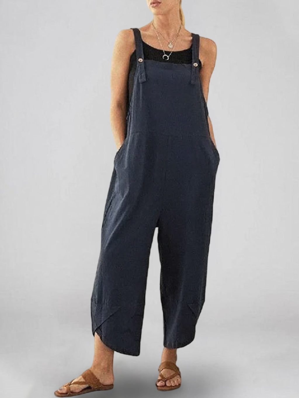 Women's Solid Color Casual Ninth Overalls