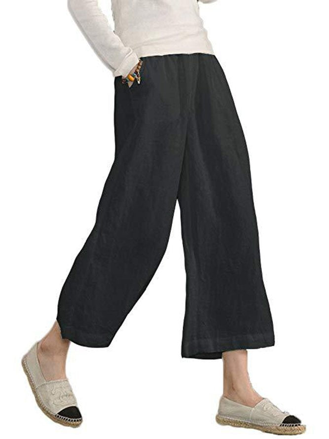 Cropped Wide Leg Linen Trousers