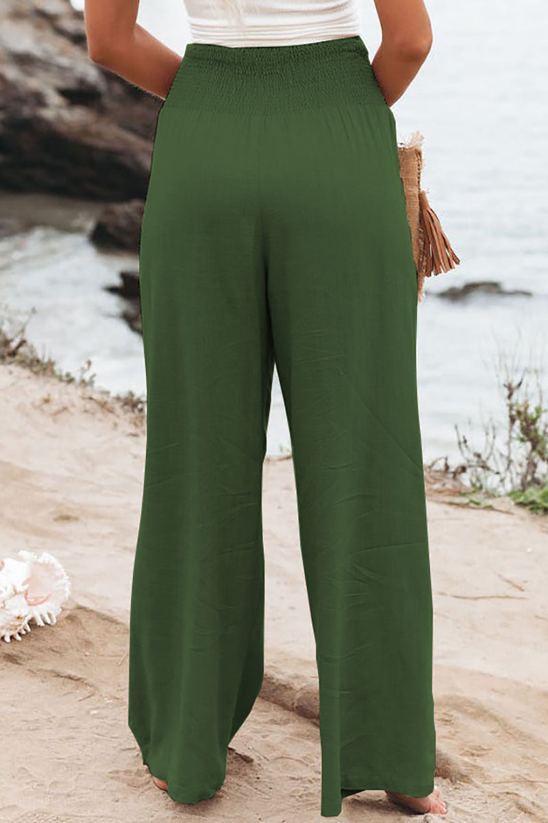 Stretchy High Waist Wide Leg Casual Linen Pants