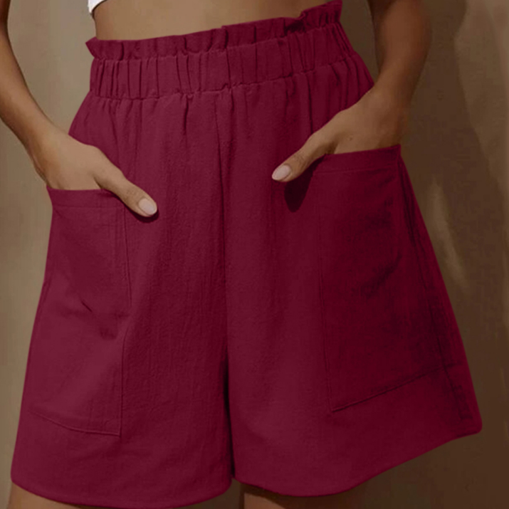 High Elastic Waist Pocket casual Linen Shorts
