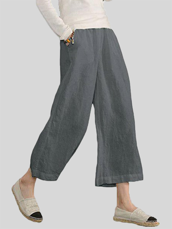 Cropped Wide Leg Linen Trousers