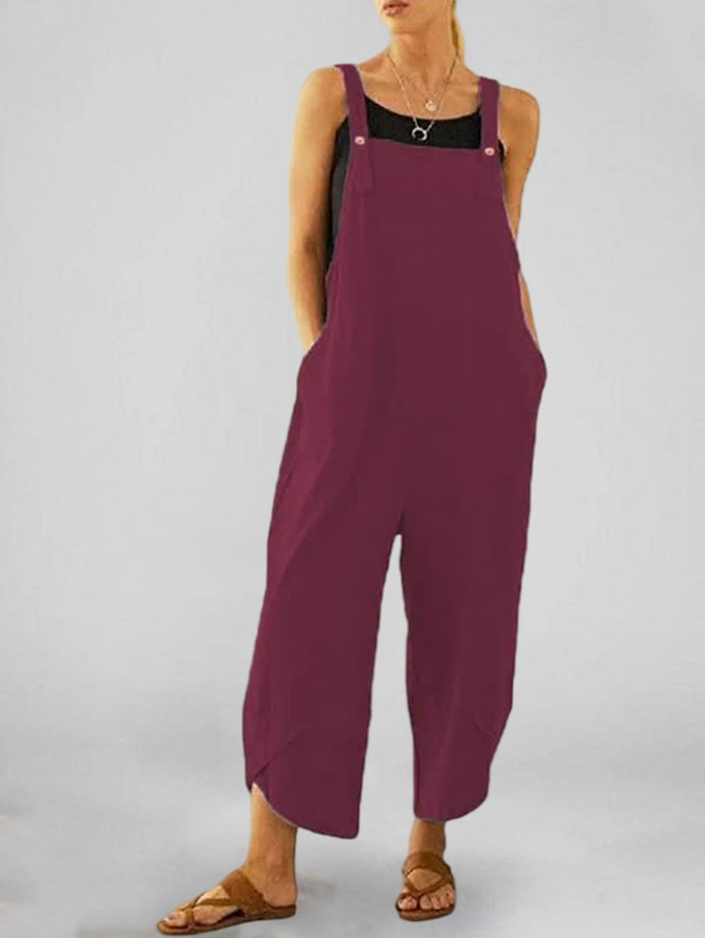 Women's Solid Color Casual Ninth Overalls