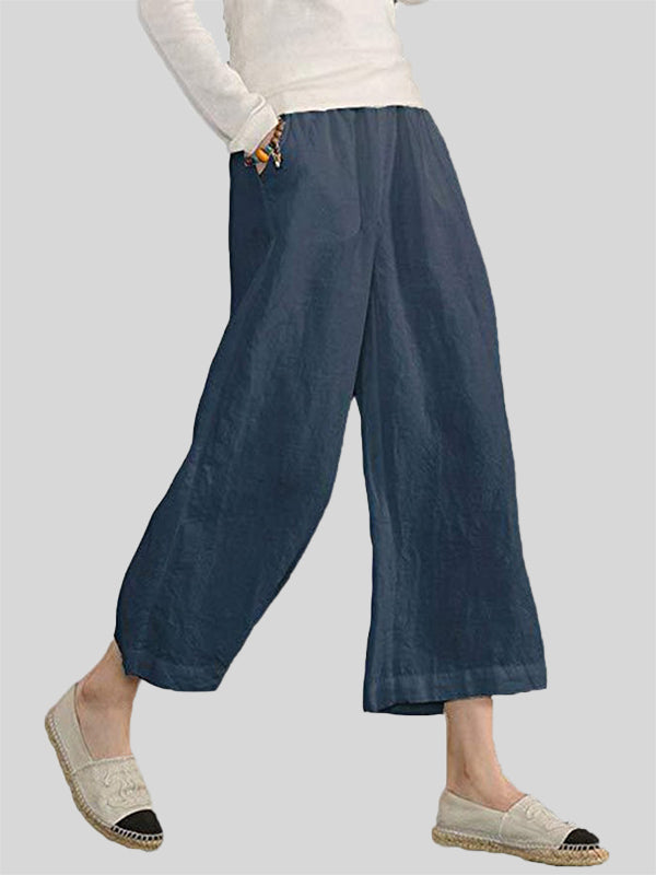 Cropped Wide Leg Linen Trousers