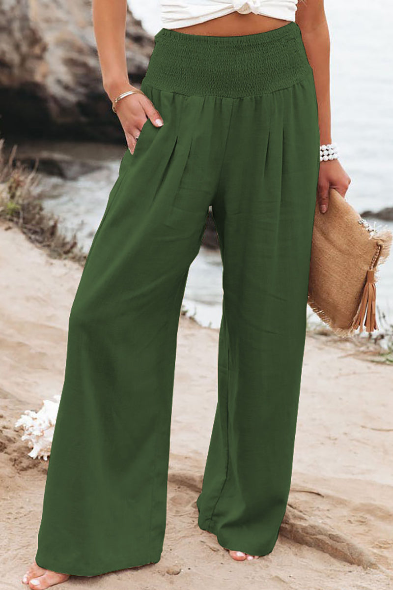 Stretchy High Waist Wide Leg Casual Linen Pants