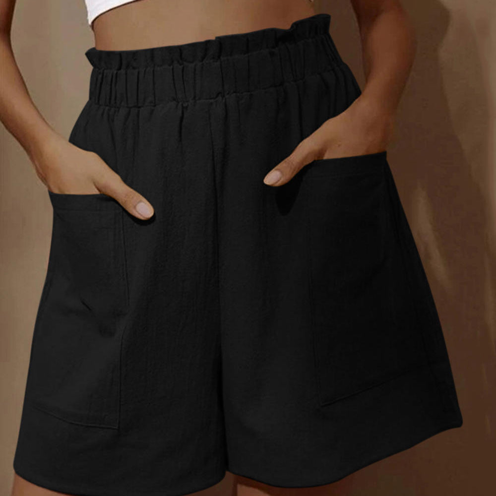 High Elastic Waist Pocket casual Linen Shorts