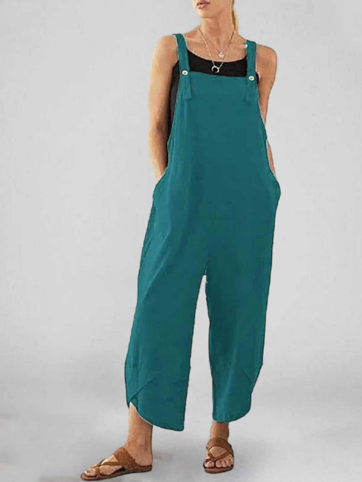 Women's Solid Color Casual Ninth Overalls