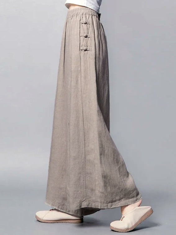 Cotton-Linen Loose Elegant Hand Button Pants